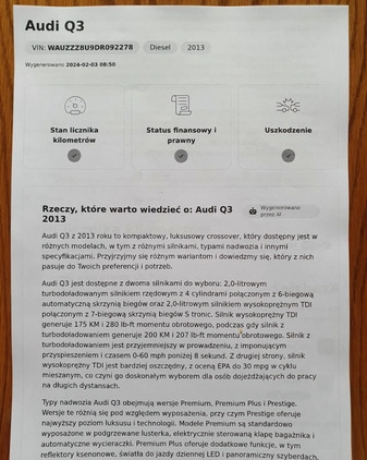 Audi Q3 cena 68900 przebieg: 184538, rok produkcji 2013 z Lubartów małe 742